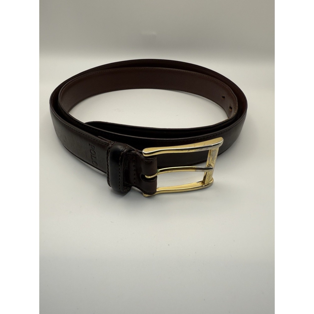 Polo Ralph Lauren Classic Brown Leather Belt Gold Buckle Leather Sz‎ 40